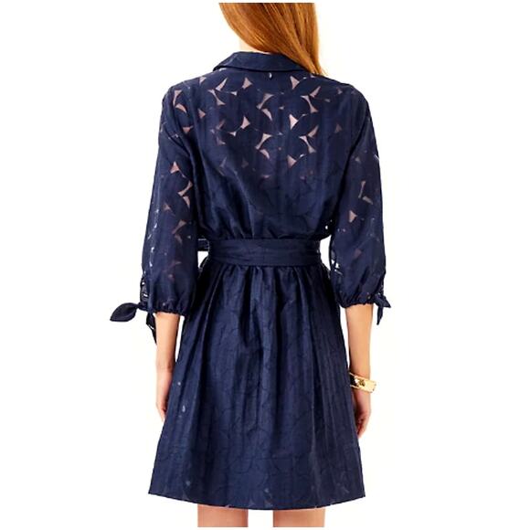 Lilly Pulitzer Women's True Navy Flora Faille Amrita Shirtdress Size 8 - Picture 2 of 9